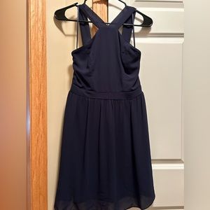 Lulus Chiffon Navy Blue Halter Mini Dress